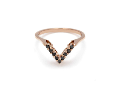 Rose Gold Plated CZ Studded Ring with Black Onyx